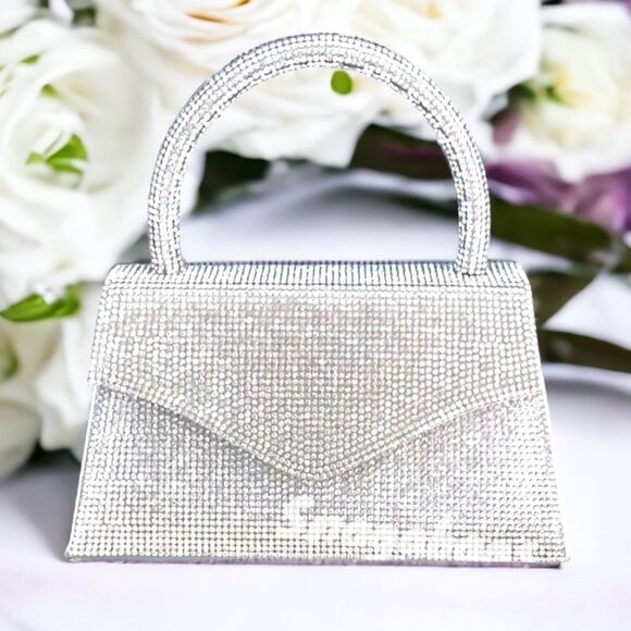 NEW HOURGLASS TOP HANDLE CROSSBODY SPARKLING GLITTER BAG WEDDING FORMAL EVENT - Picture 1 of 10